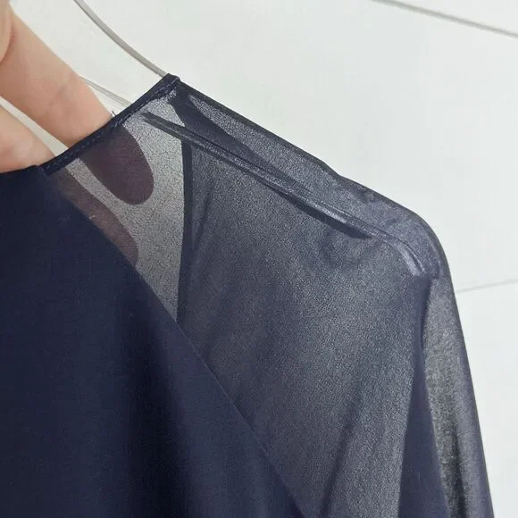 Badgley Mischka Collection Long Sleeve Pleated Wrap Gown Maxi Dress Midnight 4 - Picture 10 of 11